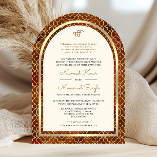 Invitation Rouille Or Marocain Code QR Sikh Arche Mariage