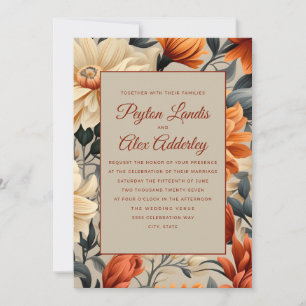Invitation Rouille Orange Brûlé Crème Floral Automnal Mariag