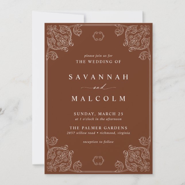 Invitation Rouille orange brûlée | Élégant Mariage de automne (Devant)