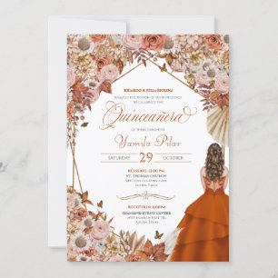 Invitation Rouille Orange Feuille Autum Tombe Floral Quincean