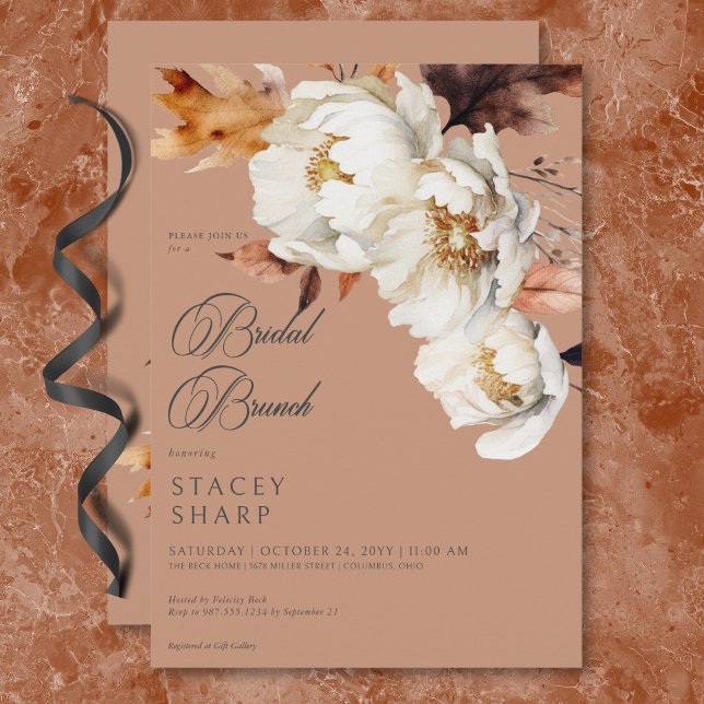 Invitation Rouille rustique & Crème Automne Floral & Feuille  (Rustic Rust & Cream Fall Floral & Leaves Brunch Invitation)