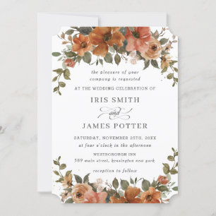 Invitation Rouille Rustique Orange Cuivre Floral Terre verte
