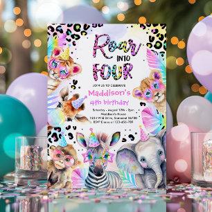 Invitation Rouler Dans Quatre Safari Rose Girl Leopard Annive