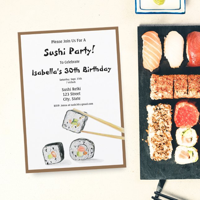 Invitation Roulés de sushi avec fête de baguettes (Créateur téléchargé)