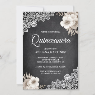Invitation Roulette Rustique Lace ivoire Floral Quinceanera