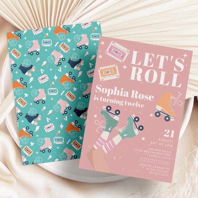 Invitation Roulons à roulettes rose patinage fête d'anniversa (Créateur téléchargé)