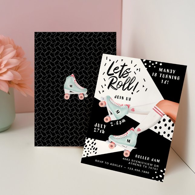 Invitation Roulons Fun Retro Throwback Rollerskate Vibe (Lets Roll Fun Retro Throwback Rollerskating Vibe Invitation)