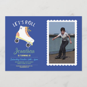 Invitation Roulons la photo bleue de fête d'anniversaire de