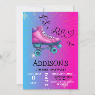 Invitation Roulons pour, Retro Roller Skating Anniversaire