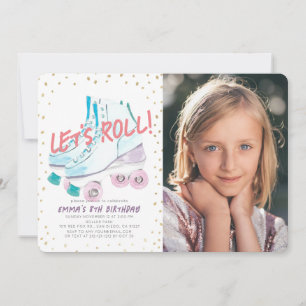 Invitation Roulons Roller Skating Girl Birthday Photo
