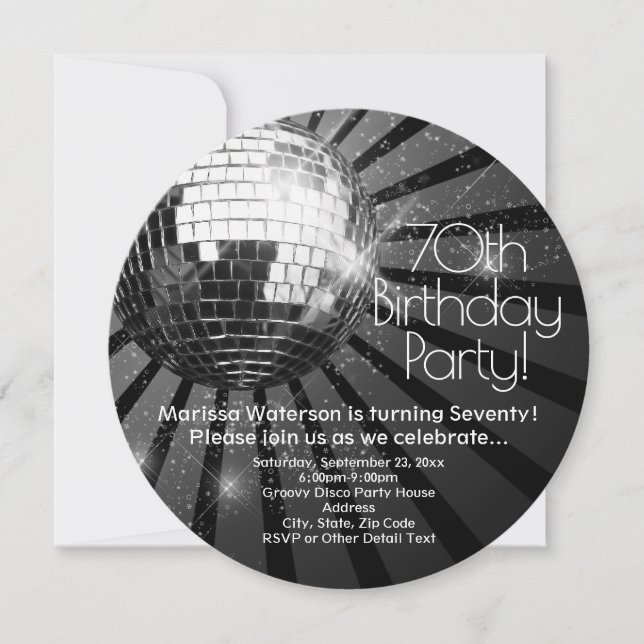 Invitation Round Disco Ball 70th Birthday Party (Devant)