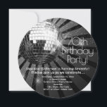 Invitation Round Disco Ball 70th Birthday Party<br><div class="desc">Black Circle Round Disco Ball 70th Birthday Party Invitation pour hommes ou femmes disco queens! Rappelez-vous de l'ancien temps. Invitation ronde en forme de cercle. Boule disco argentée brillante avec des rayons de lumière et arrière - plan brillant en noir et blanc.</div>