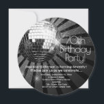 Invitation Round Disco Ball 70th Birthday Party<br><div class="desc">Black Circle Round Disco Ball 70th Birthday Party Invitation pour hommes ou femmes disco queens! Rappelez-vous de l'ancien temps. Invitation ronde en forme de cercle. Boule disco argentée brillante avec des rayons de lumière et arrière - plan brillant en noir et blanc.</div>