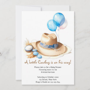 Invitation Round 'Em Up - Baby shower Aquarelle Cowboy