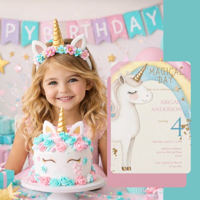 Invitation Rounded Magical Day Unicorn Girl Birthday Party (Créateur téléchargé)