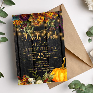 Invitation Rousty automne chic floral vingt un anniversaire