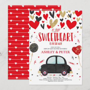 Invitation Route De Valentine Baby shower Sweetheart Red Gold