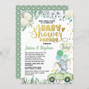 Invitation Route Neutre Par Baby shower Parade Green Elephant