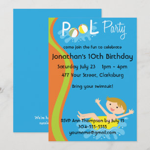 Invitation Roux de garçon de réception au bord de la piscine