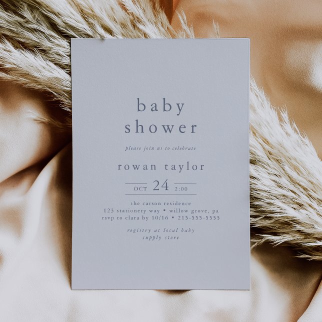 Invitation ROWAN Boho Moderne Garçon Bleu Baby shower simple (ROWAN Boho Modern Boy Blue Simple Baby Shower Invitation)
