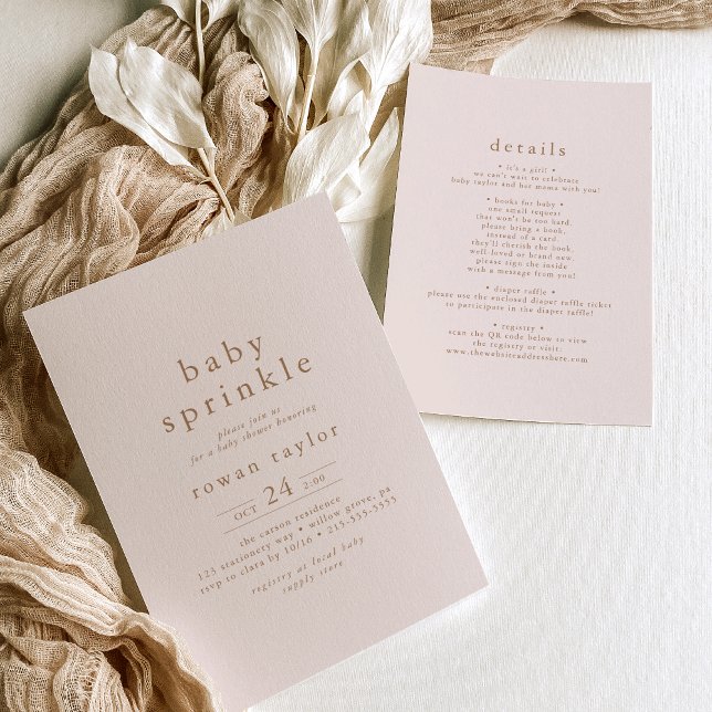Invitation ROWAN Neutral Rose or Boho Simple Bébé Sprinking (ROWAN Neutral Pink Gold Boho Simple Baby Sprinkle Invitation)