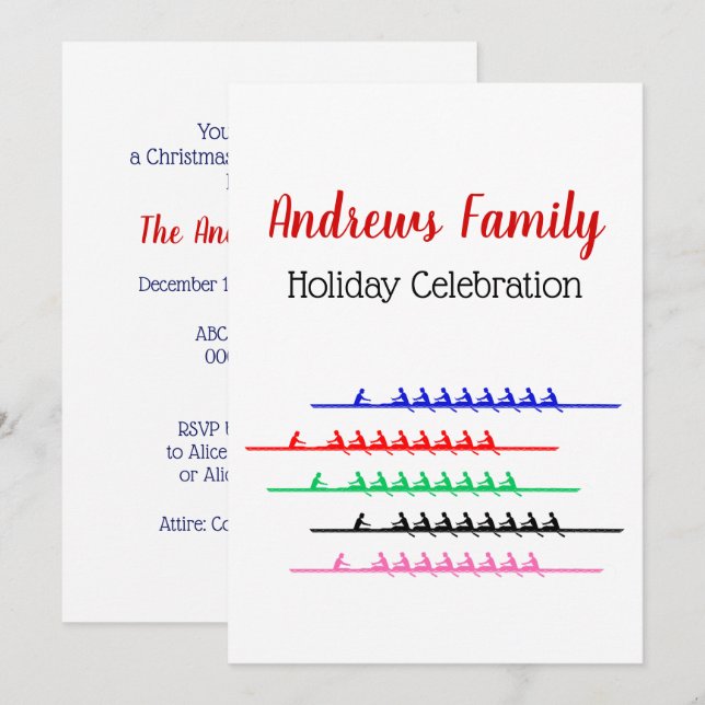 Invitation Rowers de course d'équipage - Jusqu'à cinq bateaux (Devant / Derrière)