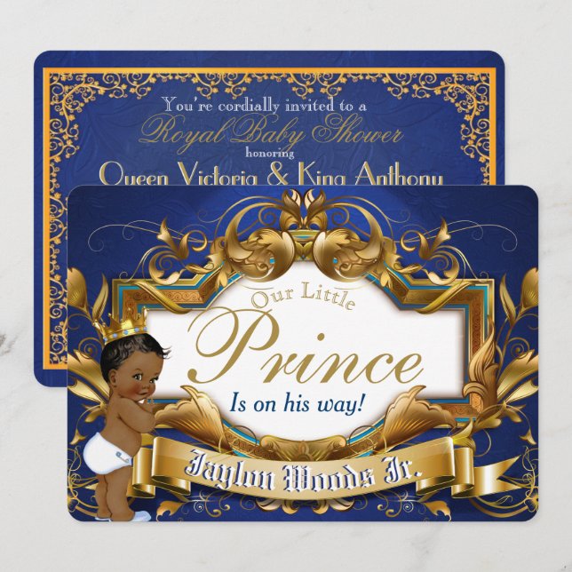 Invitation Royal African Prince Fancy Royal Blue et Gold Inv (Devant / Derrière)