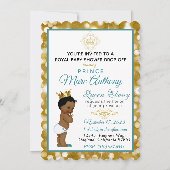 Invitation Royal African Prince Turquoise & Gold Parties scin (Devant)