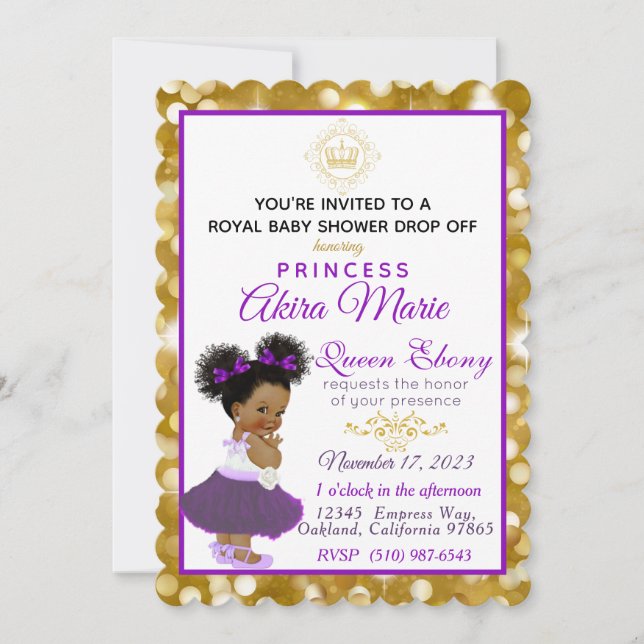 Invitation Royal African Princess Purple|Gold Parties scintil (Devant)