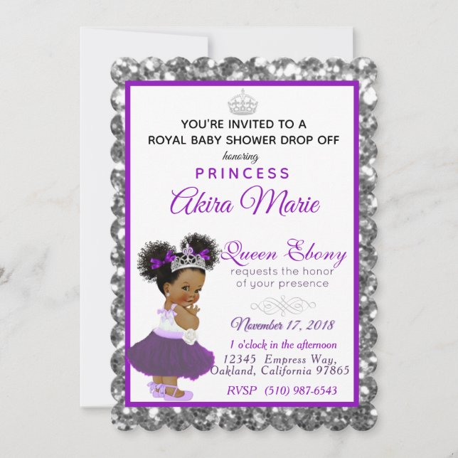 Invitation Royal African Princess Purple|Silver Parties scint (Devant)