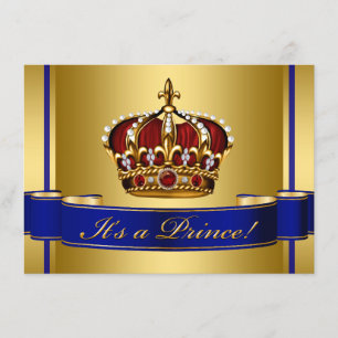 Invitation Royal Baby Red Blue et Gold Prince Baby shower