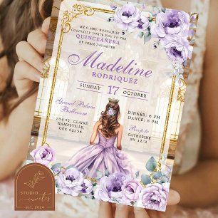 Invitation Royal Ballroom Gold et Purple Quinceanera