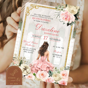 Invitation Royal Ballroom Rose Rose Gold Quinceanera