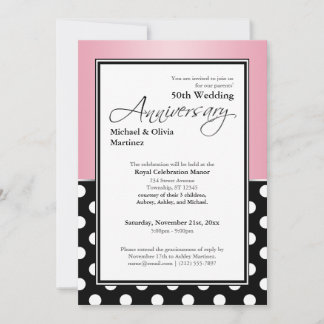 Invitation Royal Black pois noir rose 50e Anniversaire