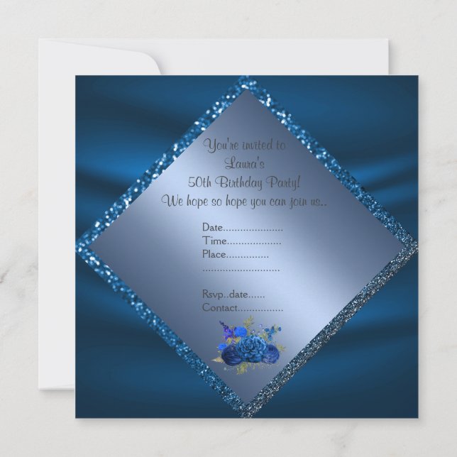 Invitation Royal bleu anniversaire en ligne fleur personnalis (Dos)