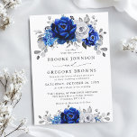 Invitation Royal Bleu Blanc Argent Métallo Mariage Floral<br><div class="desc">Elégant faire-part de mariage à thème bleu royal blanc argent avec élégant bouquet de bleu royal,  marine,  argent,  blanc pur de couleur rose bourgeons et sauge vert eucalyptus feuilles. Veuillez me contacter pour toute aide sur la personnalisation ou si vous avez besoin d'un autre produit avec ce design.</div>