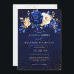 Invitation Royal Bleu Blanc Or métal Mariage floral Invi<br><div class="desc">Elégant faire-part de mariage à thème bleu royal avec élégant bouquet de bleu royal,  marine,  or,  jaune des bourgeons de fleurs roses et des feuilles d'eucalyptus. Veuillez me contacter pour toute aide sur la personnalisation ou si vous avez besoin d'un autre produit avec ce design.</div>