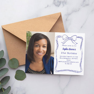 Invitation Royal bleu dessiné à la main photo anniversaire