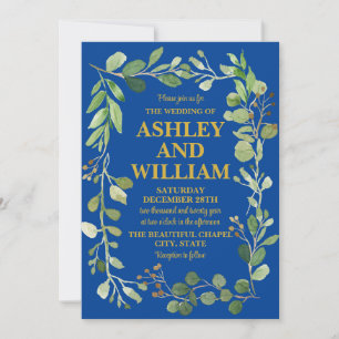 Invitation Royal Bleu et or Vert Boho Bohème Mariage Bohème