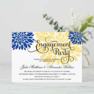 Invitation Royal Bleu Jaune Fleur Flamme Partie d'engagement