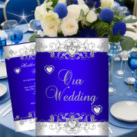 Royal bleu Mariage Argent Blanc Diamant Coeurs