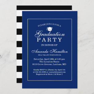 Invitation Royal bleu Modern Classic or Cadre Graduation