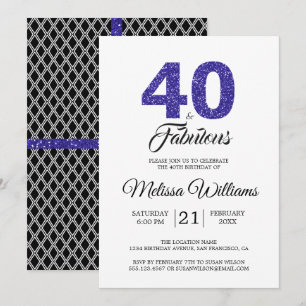 Invitation Royal Blue 40 et Fabulous  40e anniversaire