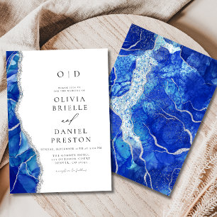 Invitation Royal Blue Agate Argent Mariage Moderne Élégant