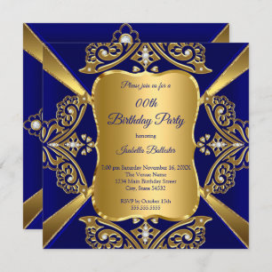 Invitation Royal Blue Ajouter Age Anniversaire Party Gold Dia