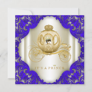 Invitation Royal Blue and Gold Carriage Prince Baby shower