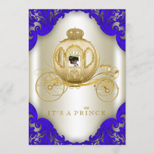 Invitation Royal Blue and Gold Carriage Prince Baby shower