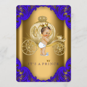Invitation Royal Blue and Gold Carriage Prince Baby shower