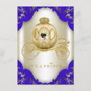 Invitation Royal Blue and Gold Carriage Prince Baby shower