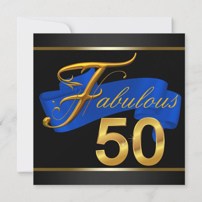 Invitation Royal Blue and Gold Fabulous 50th Birthday Party (Devant)